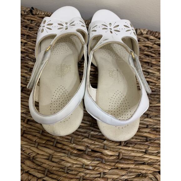 SAS Sunburst Heel Strap Sandals White Leather Eyelet Floral Comfort Women’s 9N - Picture 7 of 9